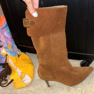 faux suede calf length boots